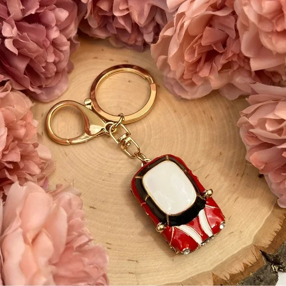 Retro Red and White Mini Cooper Car Keychain Charm - Picture 13 of 16